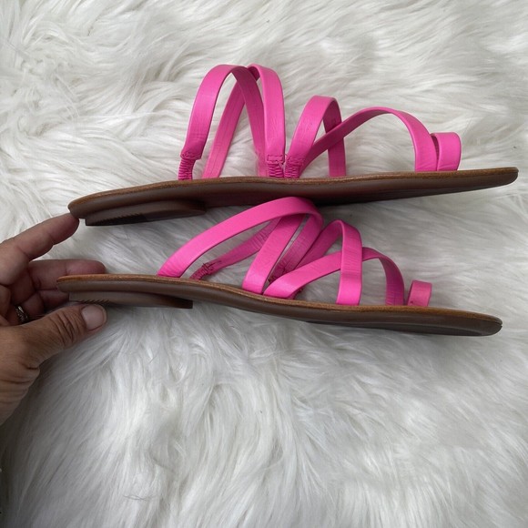 Loeffler Randall Womens Toe Thong Sarie Sandal Flats 6 Strap Slip On Hot Pink - Picture 3 of 7